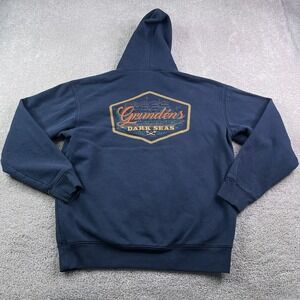Grundens Hoodie Mens Large Blue Fishing Dark Seas Logo Pullover Sweatshirt